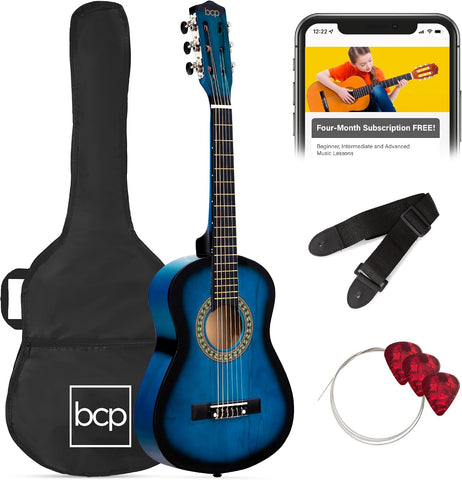 Best Choice Products 30in Kids Acoustic Guitar, All-in-One Beginner Starter Kit w/Strap, Case, Extra Strings, Rosette Inlay - Blueburst