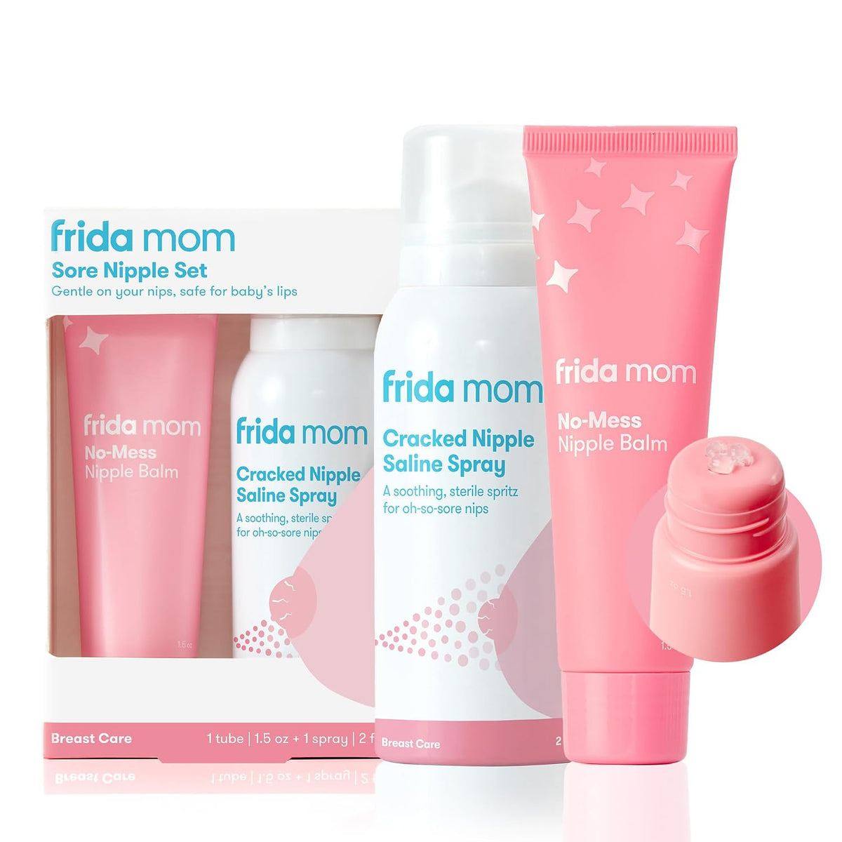 Frida Mom Nipple Cream and Saline Spray Set, Breastfeeding Essentials, 2pc