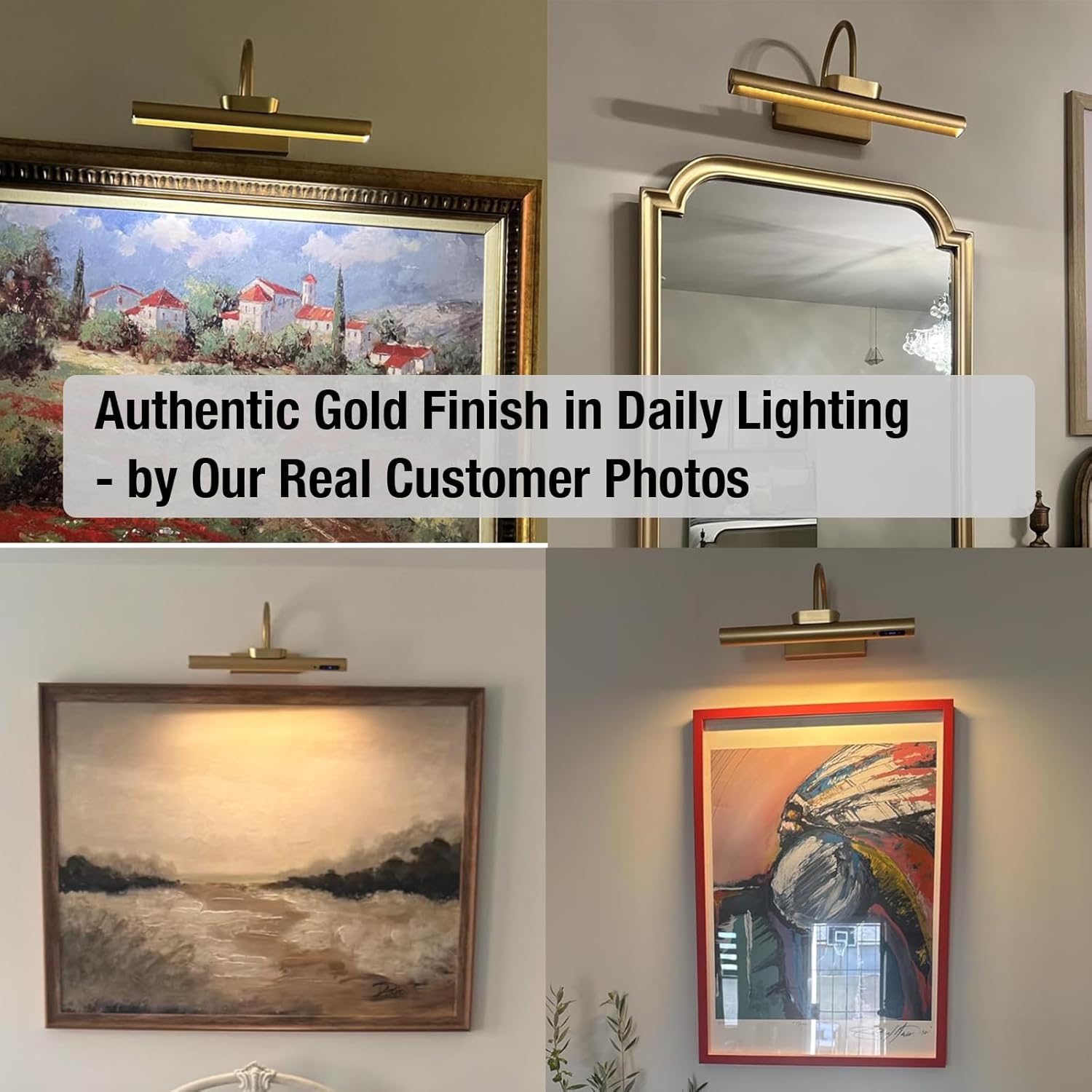 LYTARA Dimmable Cordless Picture Light with Controller and Timer, Rechargeable 5000mAh Battery Wall Sconce for Wall Pictures, Gallery Artwork, Paintings, Portraits, Dartboards (Gold)