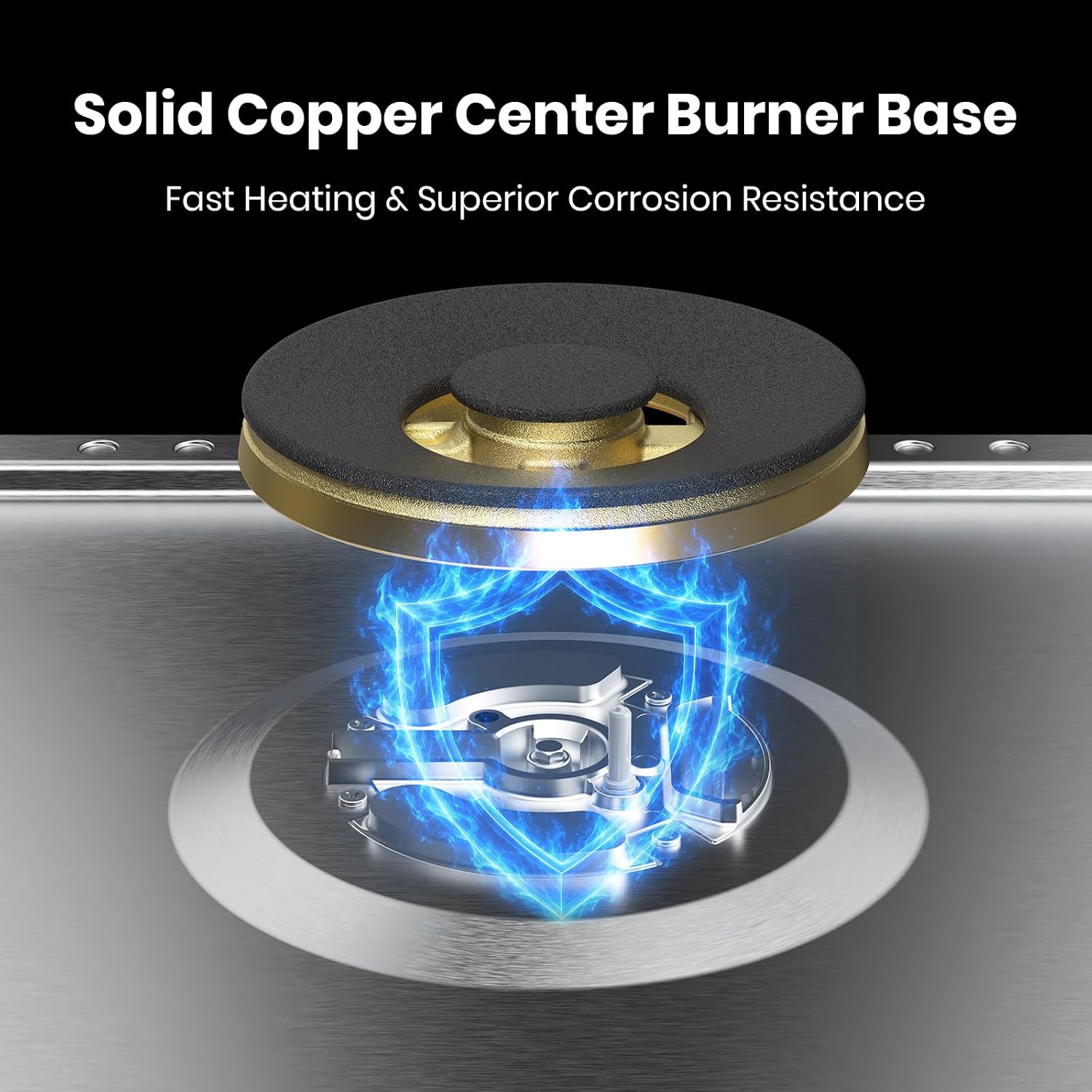 ThermoMate 30 Inch Gas Cooktop, Ultra-Heavy Commercial Grade Grates, 52,000 BTU 5 Italy Sabaf Burners, Gas Stove Top with Solid Copper Center Burner Base, LED Backlit Knobs, NG/LPG Convertible