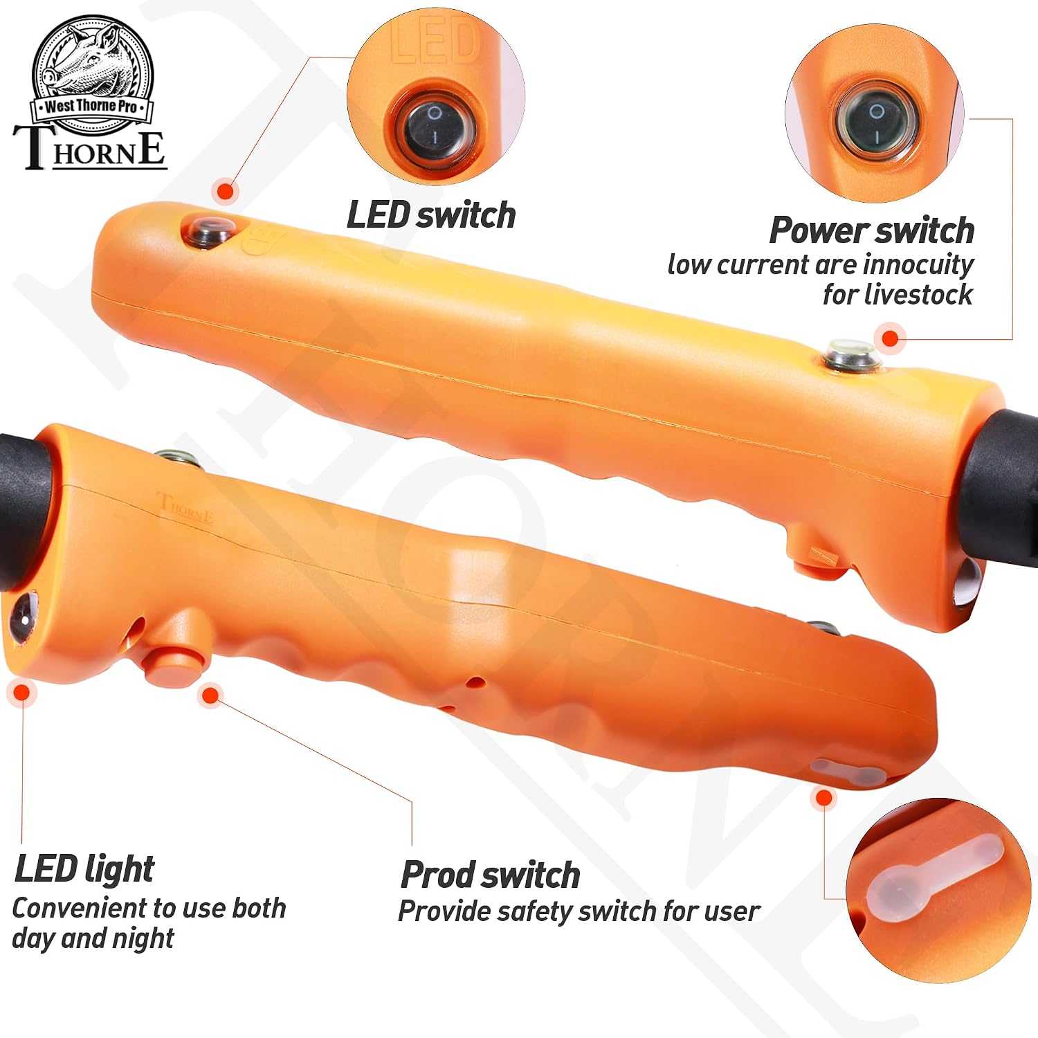 Livestock Prod, Waterproof Cattle Prod Stick with LED Light, Livestock Prod for Modern Livestock Management(33.8in)