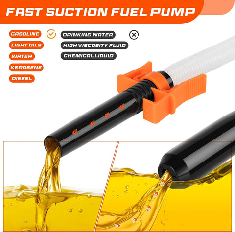 Portable Fuel Transfer Pump with 47" Hose-High Flow Hand Fuel Pump, Battery Powered Siphon Pump for Gasoline Mechanical Fuel Pumps Universal Fit for Gasoline, Vehicles, Fuel,Water Transfer（Amber）