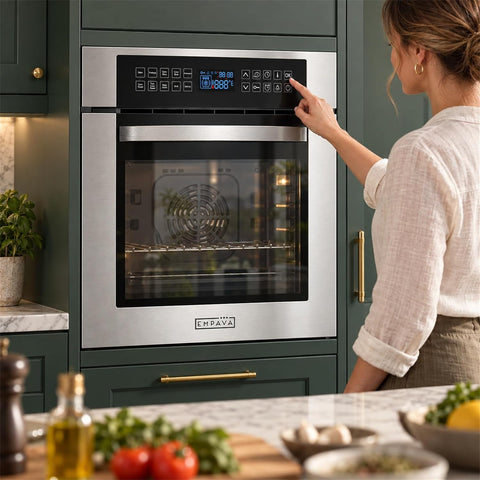 Empava 24 Inch Electric Single Wall Oven with Convection Fan and Rotisserie