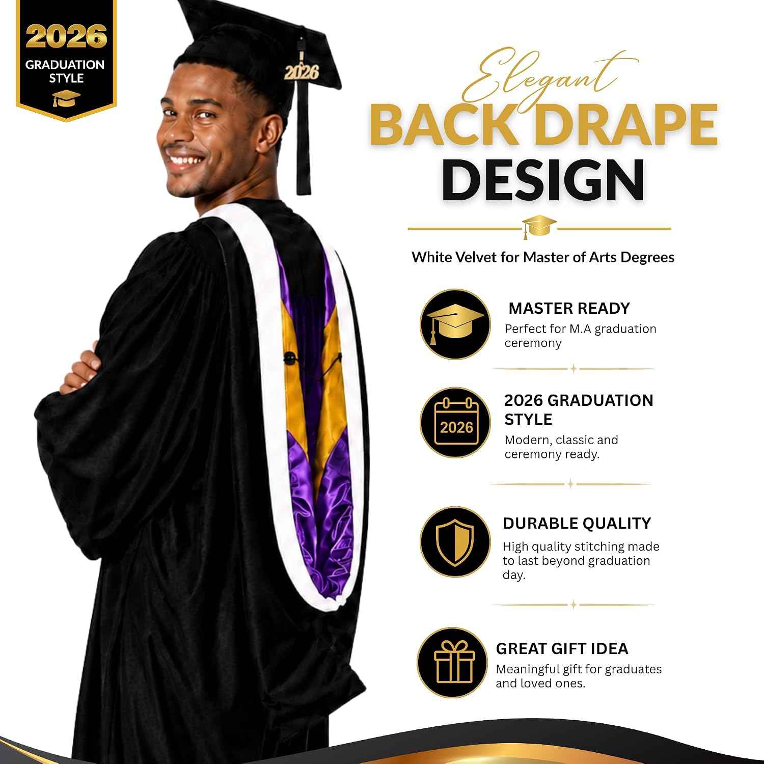 Cappe Diem Master Graduation Deluxe Hood (Nursing, Social Work, Theology, MBA, M.Ed, M.Sc.) Apricot Salmon Peacock