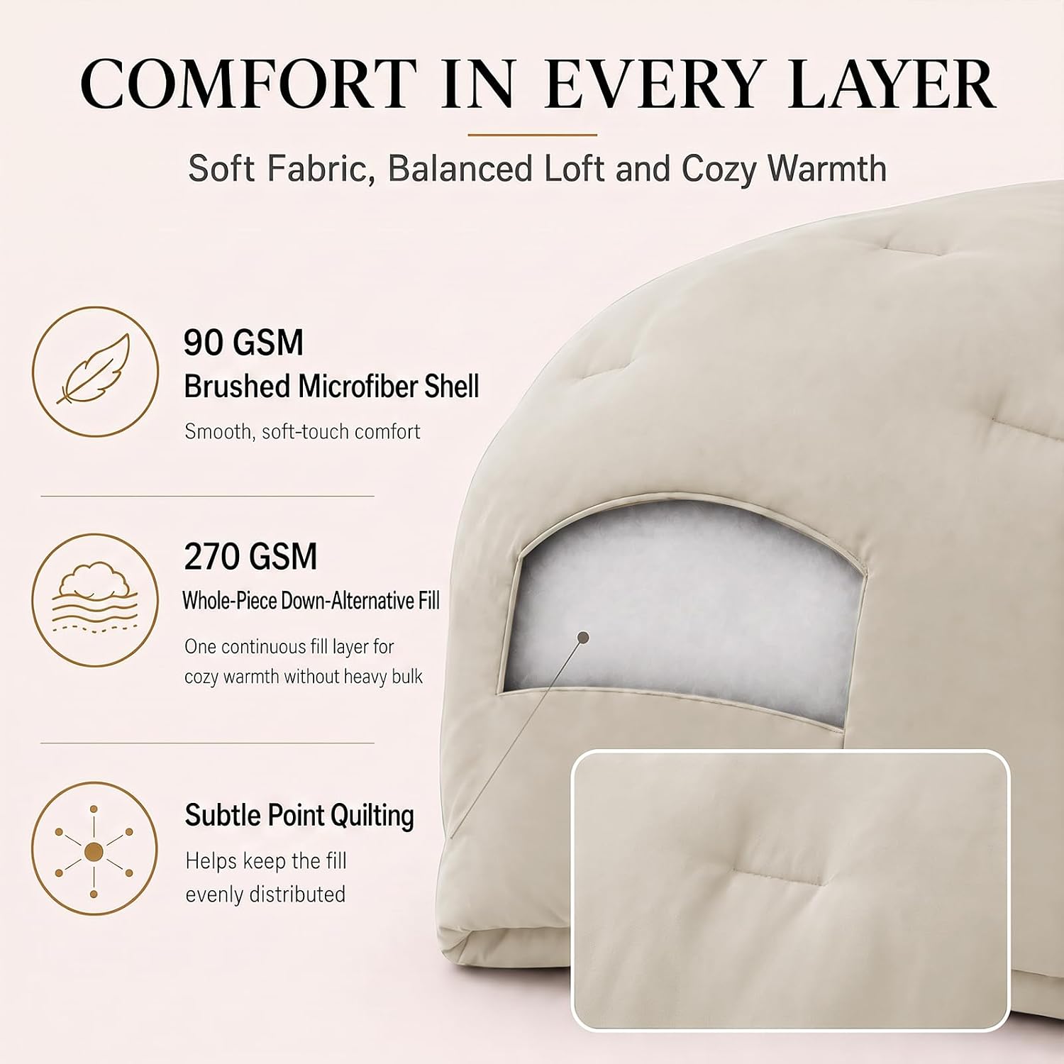 CozyLux Twin Comforter Set, 2 Pieces Down Alternative Bedding, Beige