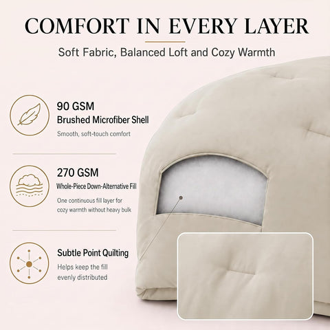 CozyLux Twin Comforter Set, 2 Pieces Down Alternative Bedding, Beige