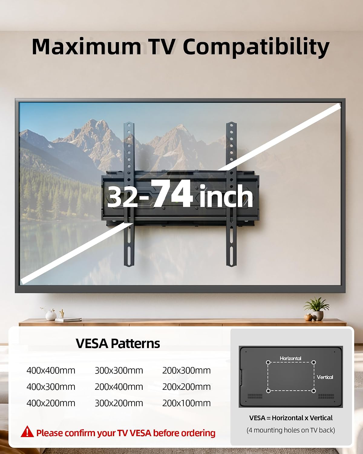 USX MOUNT TV Wall Mount for 32-74 inch Flat Screen/LED/4K up to 110lbs, Full Motion TV Mount Bracket with Swivel & Tilt Articulating Dual Arms, Max VESA 400x400mm, Fits 12/16" Wood Studs