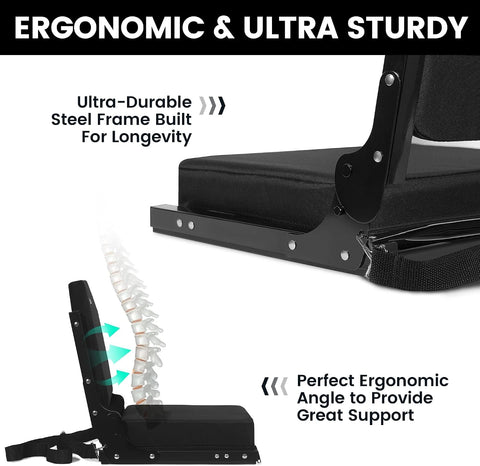 Jauntis Stadium Seats for Bleachers, Bleacher Seats with Ultra Padded Comfy Foam Backs and Cushion, Wide Portable Stadium Chairs with Back Support and Shoulder Strap, 2 Pack, Black