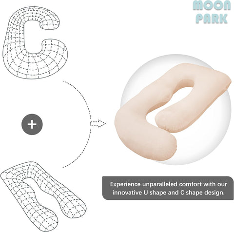 MOON PARK Pregnancy Pillows for Sleeping - U Shaped Full Body Maternity Pillow with Removable Cover - Support for Back, Legs, Belly, HIPS - 65 Inch - Brown - Cooling Cover