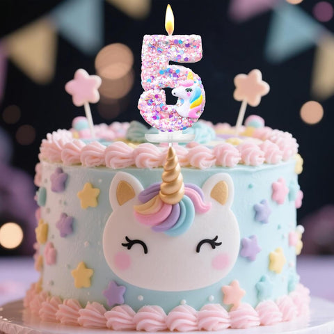Unicorn Birthday Number Candles for Cake, Pink Number 7 Candle, Fun Glitter Unicorn Cake Topper, Birthday Decorations Cupcake Topper for Party Supplies