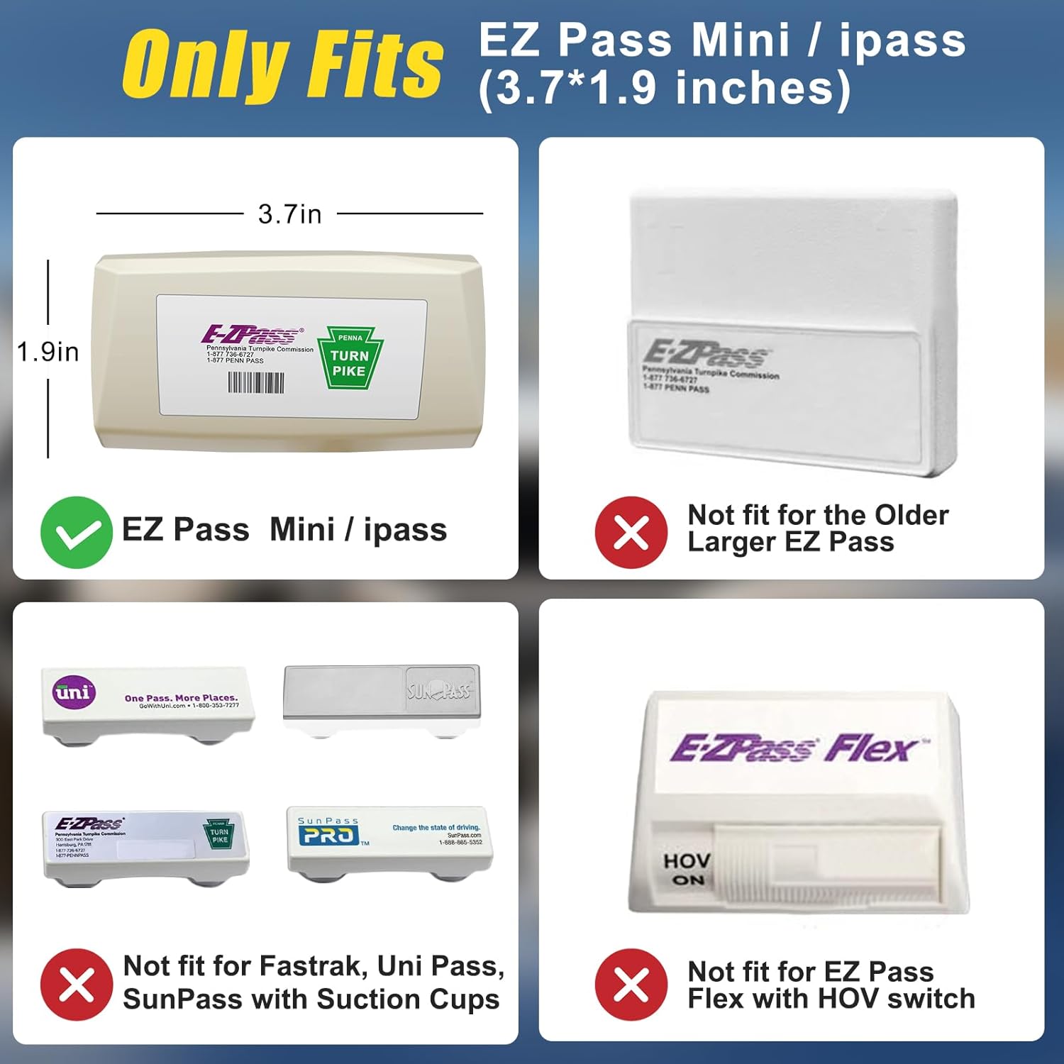 Zeyitian Ez Pass Holder Clear 1 Pack - Super Strong Suction Cups for Windshield, Toll Pass Transponder Holder for EZ Pass/iPass