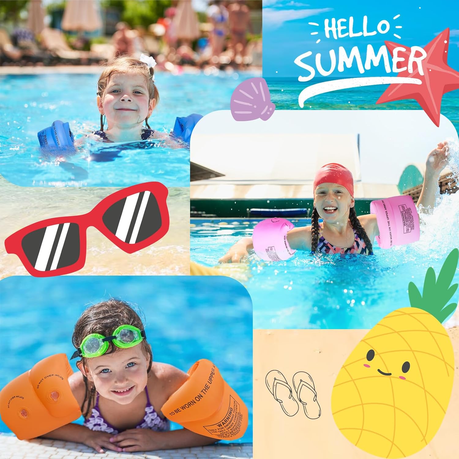 10Leccion 2 Pack Inflatable Arm Floaties for Toddlers, Blow up Water Wings for Kids, Swimming Arm Bands Floatation for Children and Adults 30-150LBS(Blue and Orange)