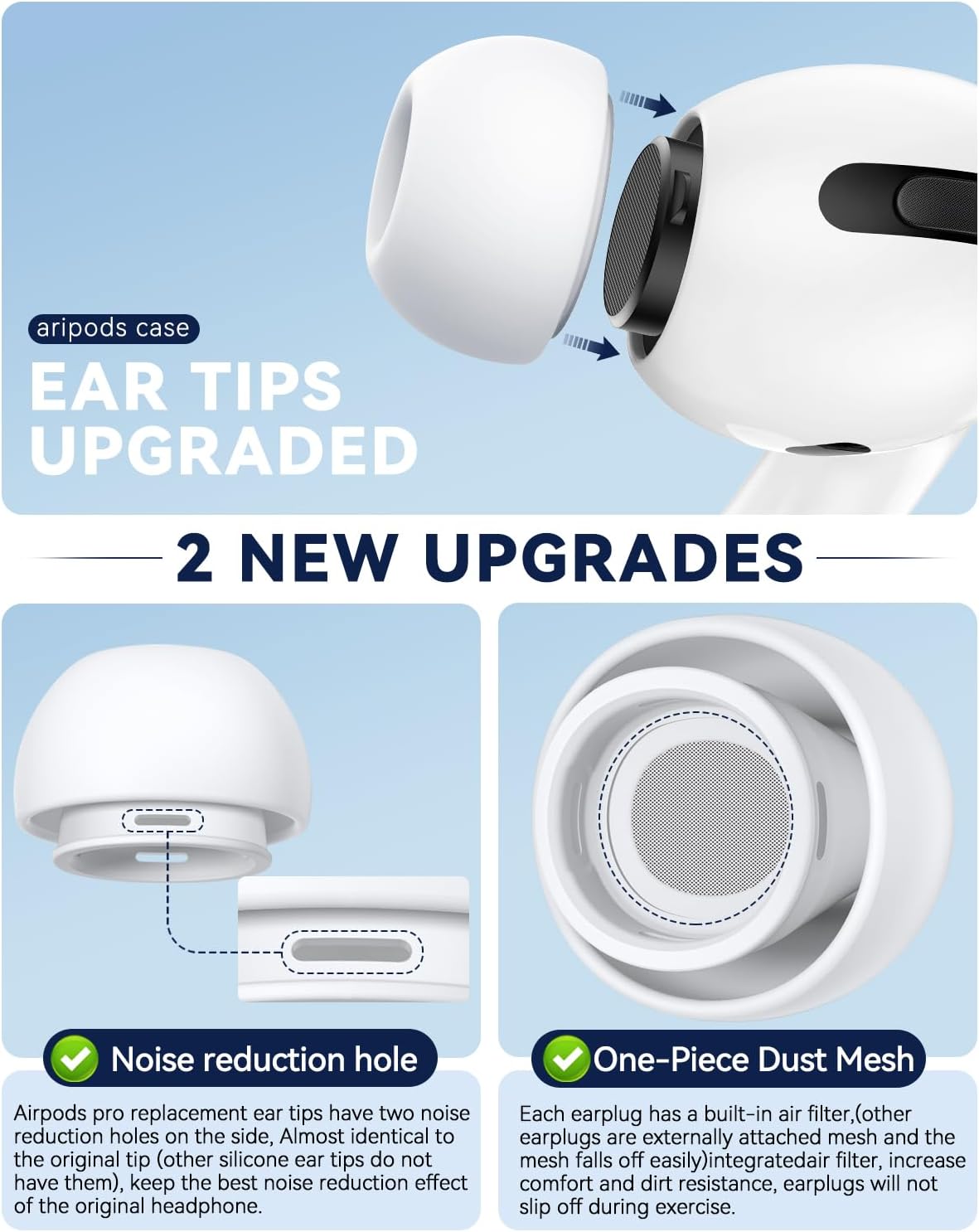 4 Pairs Replacement Ear Tips for AirPods Pro 2nd/1st (L-White)