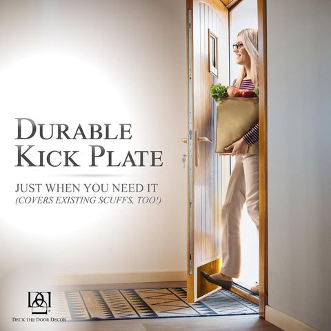 Deck the Door Decor | Door Kick Plate - Anodized Aluminum – Screw Mount – Satin Black, Satin Nickel, Shiny Brass & Oil Rubbed Bronze Finish – Many Sizes (8x34", Shiny Brass)