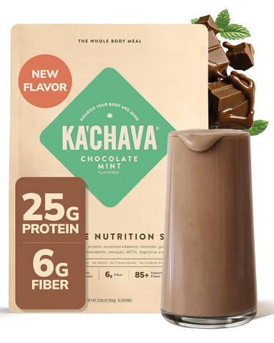 Ka’Chava Whole Body Meal Shake Chocolate Mint 2 lb – Vegan Protein Powder with 85+ Superfoods & Greens – Plant-Based Meal Replacement with Probiotics & Digestive Enzymes – Gluten & Dairy Free