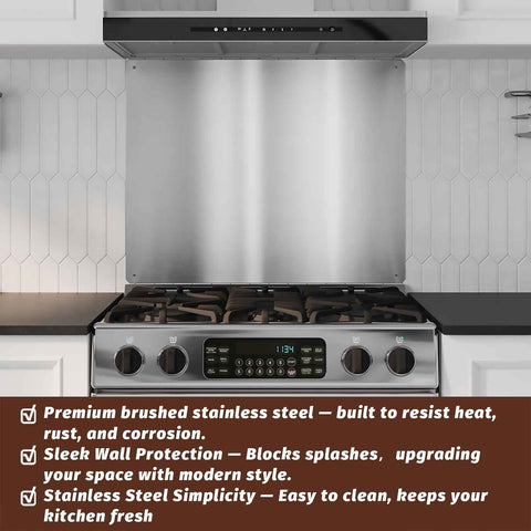 30"x23.4" Stainless Steel Backsplash – Brushed Wall Panel for Kitchen Stove – Heat & Grease Resistant – Pre-Drilled Holes, Screws & Gloves Included – Easy Installation & Cleaning