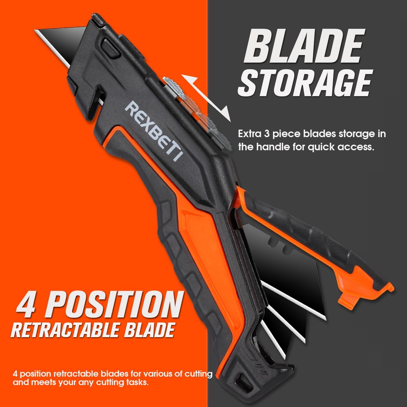 REXBETI Box Cutter 2-Pack, Utility Knife with Blade Storage, 18 Blades
