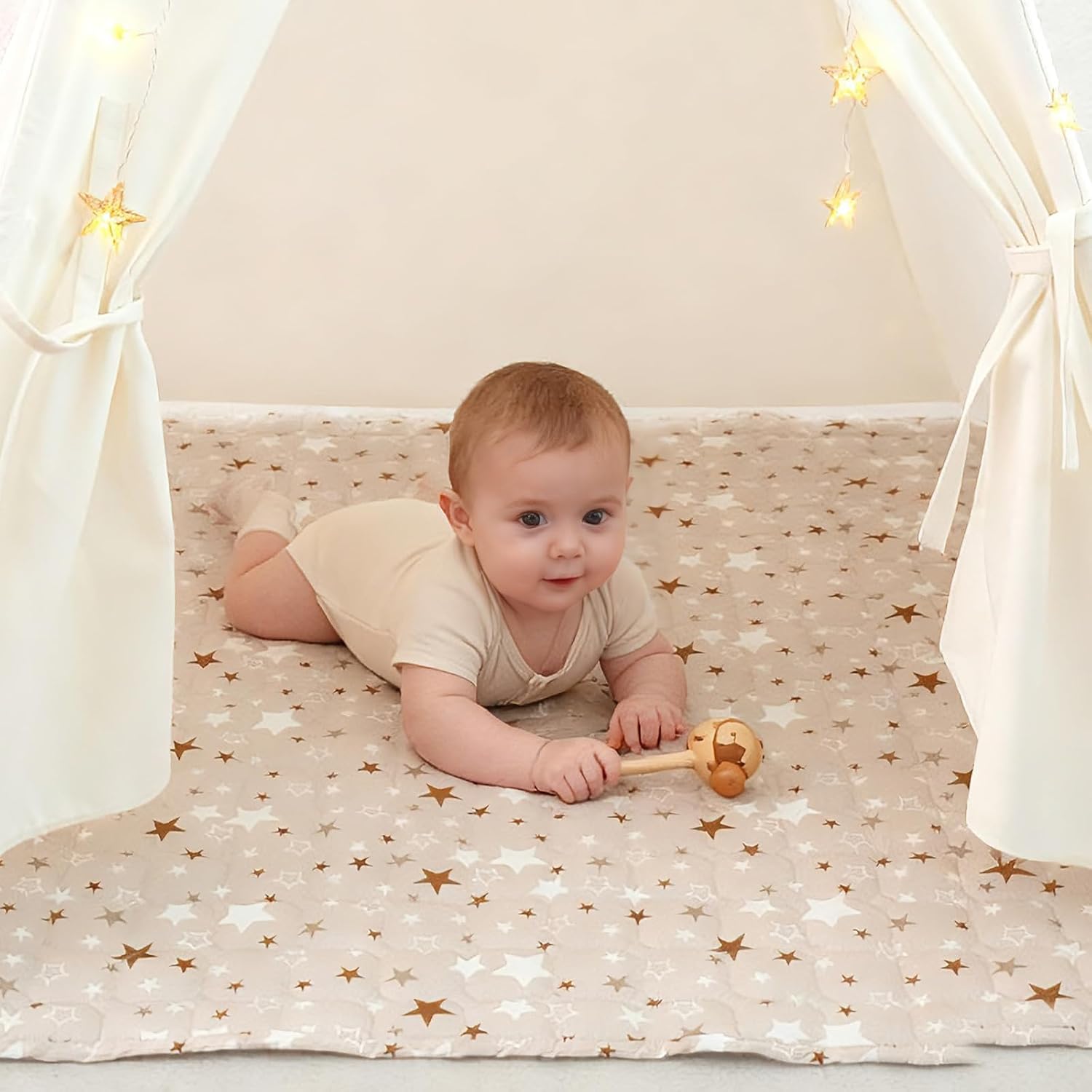 RONGFA Baby Play Mat for Floor, 47'' x 47'' Soft Padded Mat for Baby, Playpen Mat for Toddlers Infant Kids, Machine Washable, Non-Slip Bottom Safe for Crawling (Star)