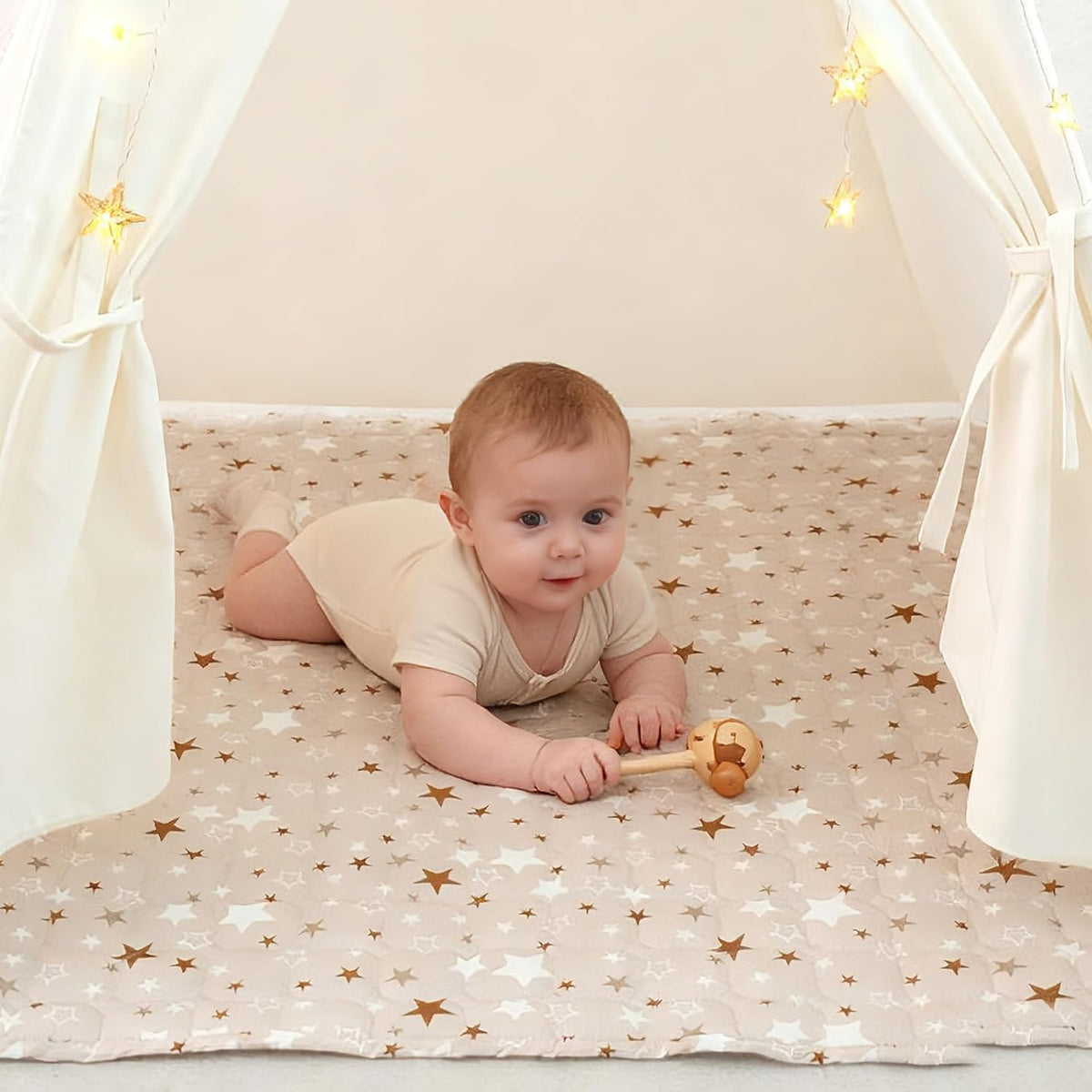 RONGFA Baby Play Mat for Floor, 47'' x 47'' Soft Padded Mat for Baby, Playpen Mat for Toddlers Infant Kids, Machine Washable, Non-Slip Bottom Safe for Crawling (Star)