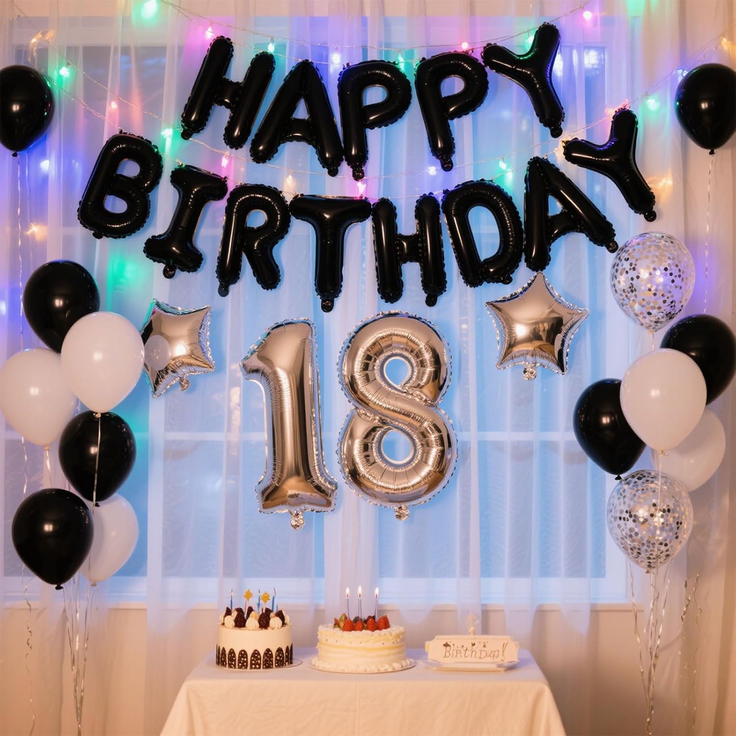 Black Happy Birthday Balloon Banner Set -16 Inch Foil Letters Balloons, Reusable Birthday Decorations and Party Supplies, Suitable for Men and Women's Birthday Decorations，Party Backdrop