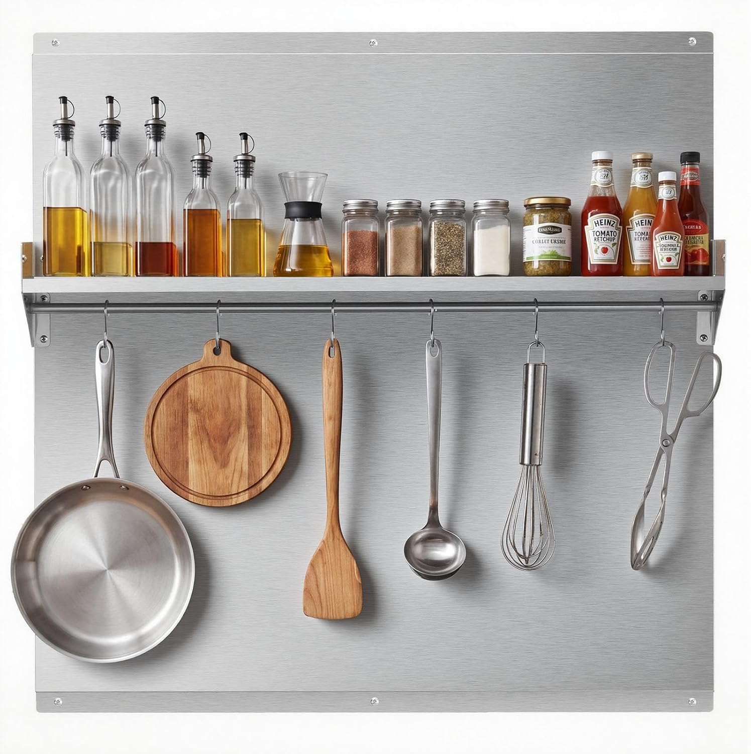 VEVOR 30" x 30" Stainless Steel Backsplash for Stove, Ultra Flat Splatter Guard with Storage Shelf & Hanging Rack, Wall Shield Range Hood Panel, Easy Clean, Pre-Drilled Holes for Easy Installation
