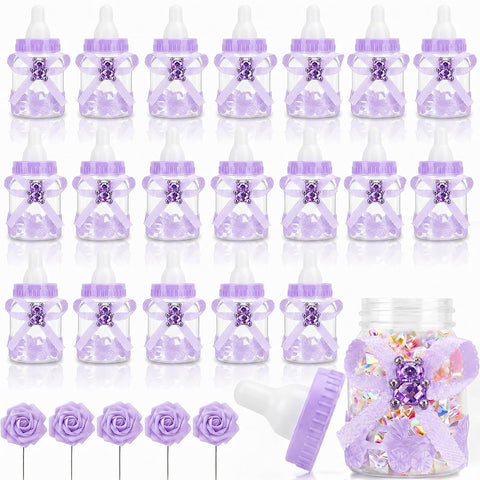 24Pcs Baby Bottle Candy Boxes 3.5" +5 Artificial Roses Baby Shower Favors