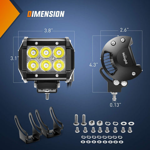 Nilight 2PCS 4 Inch Flood LED Light Pods Kit 18W