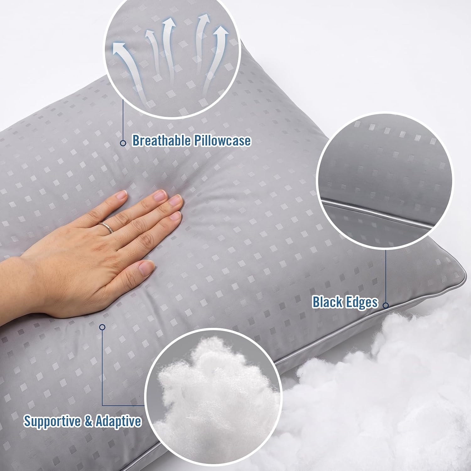 King Size Bed Pillows for Sleeping 4 Pack,Luxury Hotel Pillows,Comfortable and Supportive,Machine Washable,Suitable for Stomach,Back and Side Sleepers.(Grey)