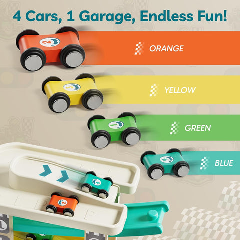 TOP BRIGHT Toddler Toys for 2 Year Old Boy, Wooden Car Ramp Race Track Set