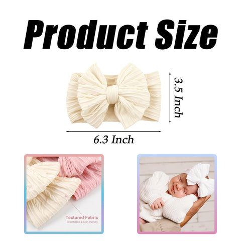 3 Pcs White Beige Black Baby Bows Headbands Soft Nylon Hairbands Super Elastic Headband Hair Accessories For Baby Girls Infant Toddler Essentials (White Beige Black)