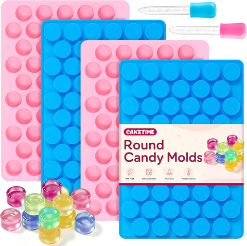 4 PCS Silicone Gummy Candy Molds, 55 Cavities Non-Stick Round Molds