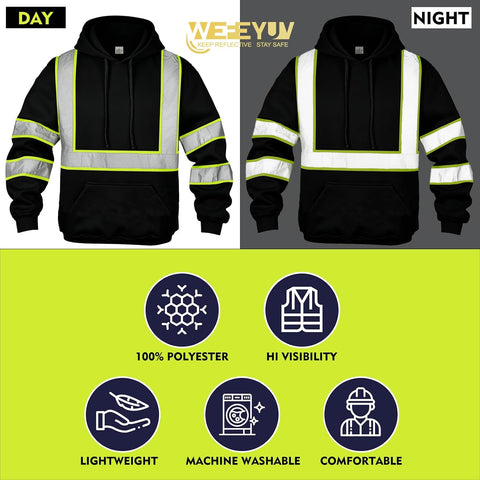 wefeyuv Class 3 Hi Vis Reflective Hoodie for Men Safety Construction Work