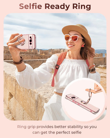 XYZ for Pixel 8 Pro Case with Stand, for Google Pixel 8 Pro Case with Double Ring, Women Girls Bling Luxury Protective Phone Case Heart for Google Pixel 8 Pro, Pink