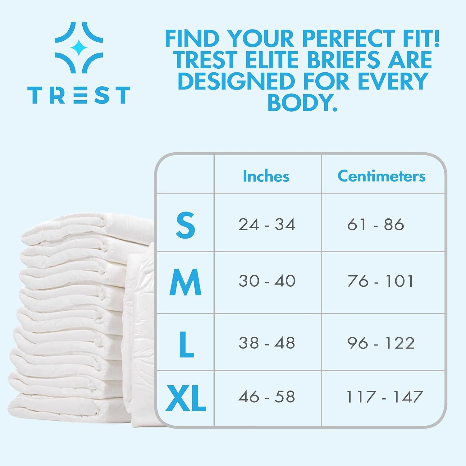 TREST Elite Briefs for Men and Women, Overnight Diapers for Incontinence, Elite Absorbency, Comfortable, Odor Neutralizing and Secure Fit with 2 Wide Tabs - White, X-Large (Pack of 10)