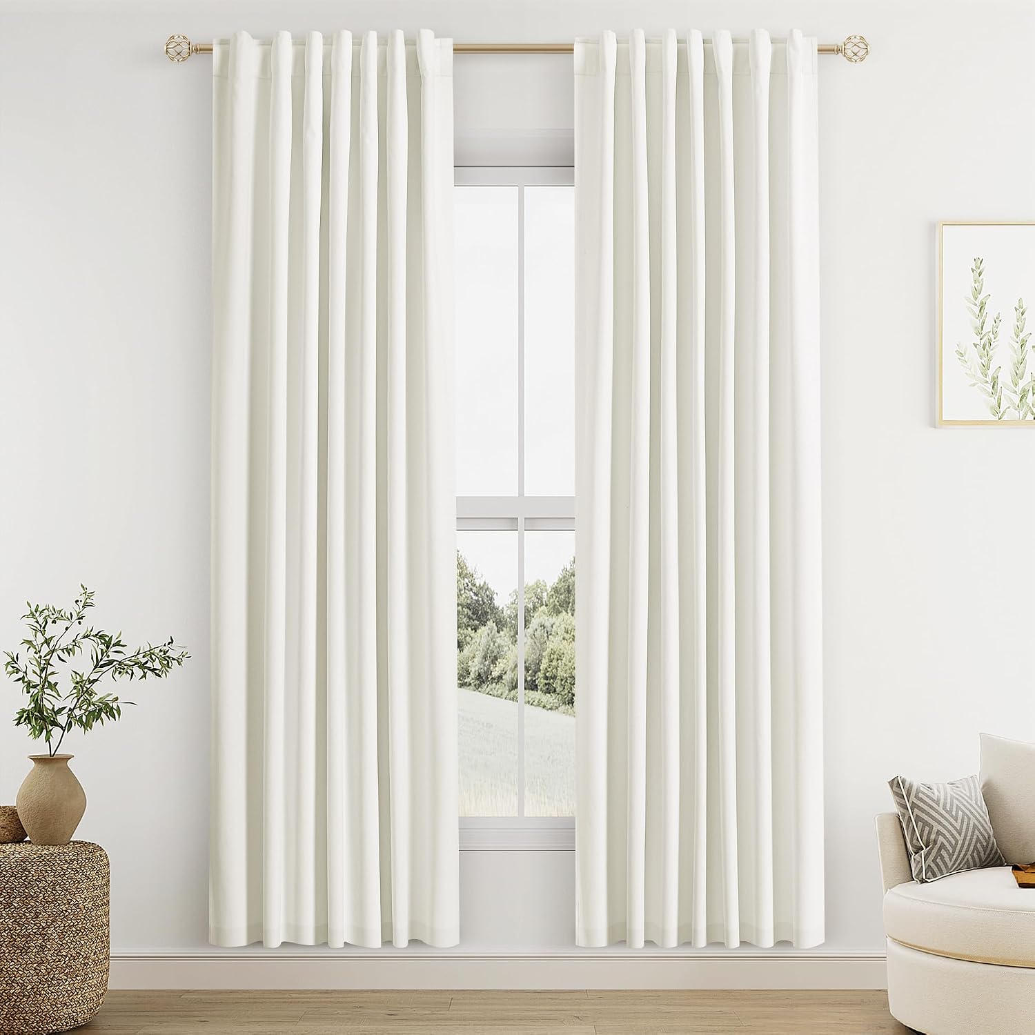 Guken Ivory 100% Blackout Linen Curtains 80 Inch Length 2 Panels Set for Living Room Bedroom Back Tab/Rod Pocket Thermal Insulated Black Out Drapes Room Darkening Window Curtains 80 Inches Long