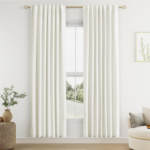 Guken Ivory 100% Blackout Linen Curtains 80 Inch Length 2 Panels Set for Living Room Bedroom Back Tab/Rod Pocket Thermal Insulated Black Out Drapes Room Darkening Window Curtains 80 Inches Long