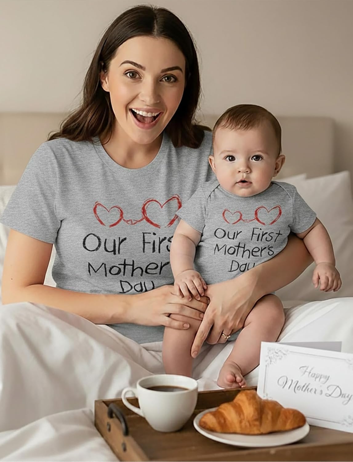 Tstars First Mother's Day Mom Baby Matching Shirts Mommy and Me Outfit Set