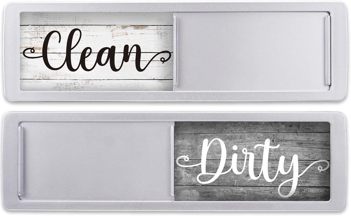 Dishwasher Magnet Clean Dirty Sign - Magnetic Signs That Say Clean/Dirty - Optional Sticker Adhesive for Non-Metal Stainless Steel Dish Washers - Light Gray Farmhouse