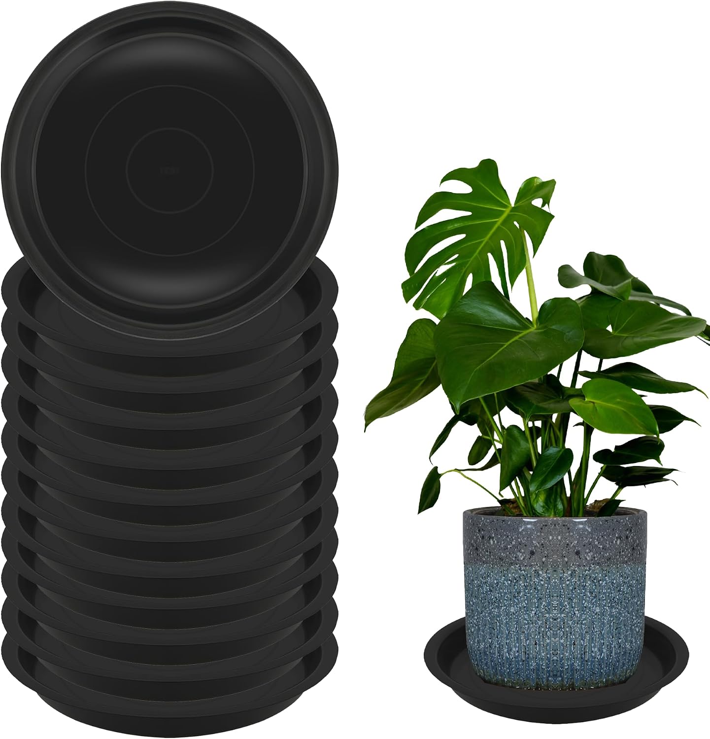 12 Pack 8 Inch Round Plant Saucers for Less 6.8 Inch Pot Indoors Outdoors Plant Trays for Pots Planter Saucer Plastic Plant Drip Tray Planter Water Tray for Potted Plants (Black, 8"(12pcs))