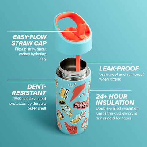 Gatorade Kids' Rookie Metal Water Bottle, 12oz, Stainless Steel Bottle, Double-Wall Insulation, Vacuum Insulated, Thermo Mug