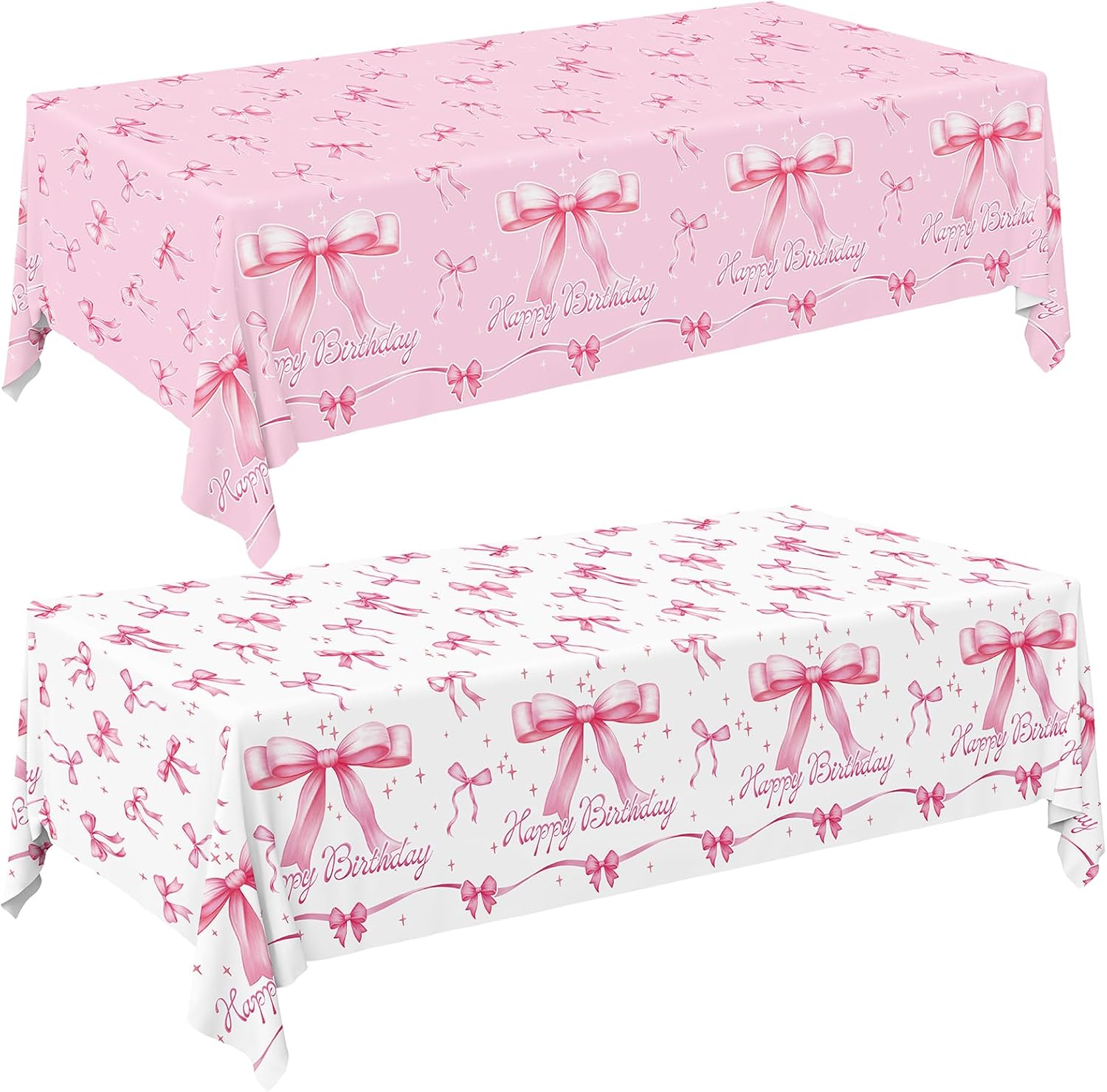 Gatherfun Pink Bow-Themed Party Supplies Set for Women: Happy Birthday & Bachelorette Decorations Combo - Includes 2 Disposable Tablecloths (54 x 108 inch) for Birthday & Tea Party Decorations