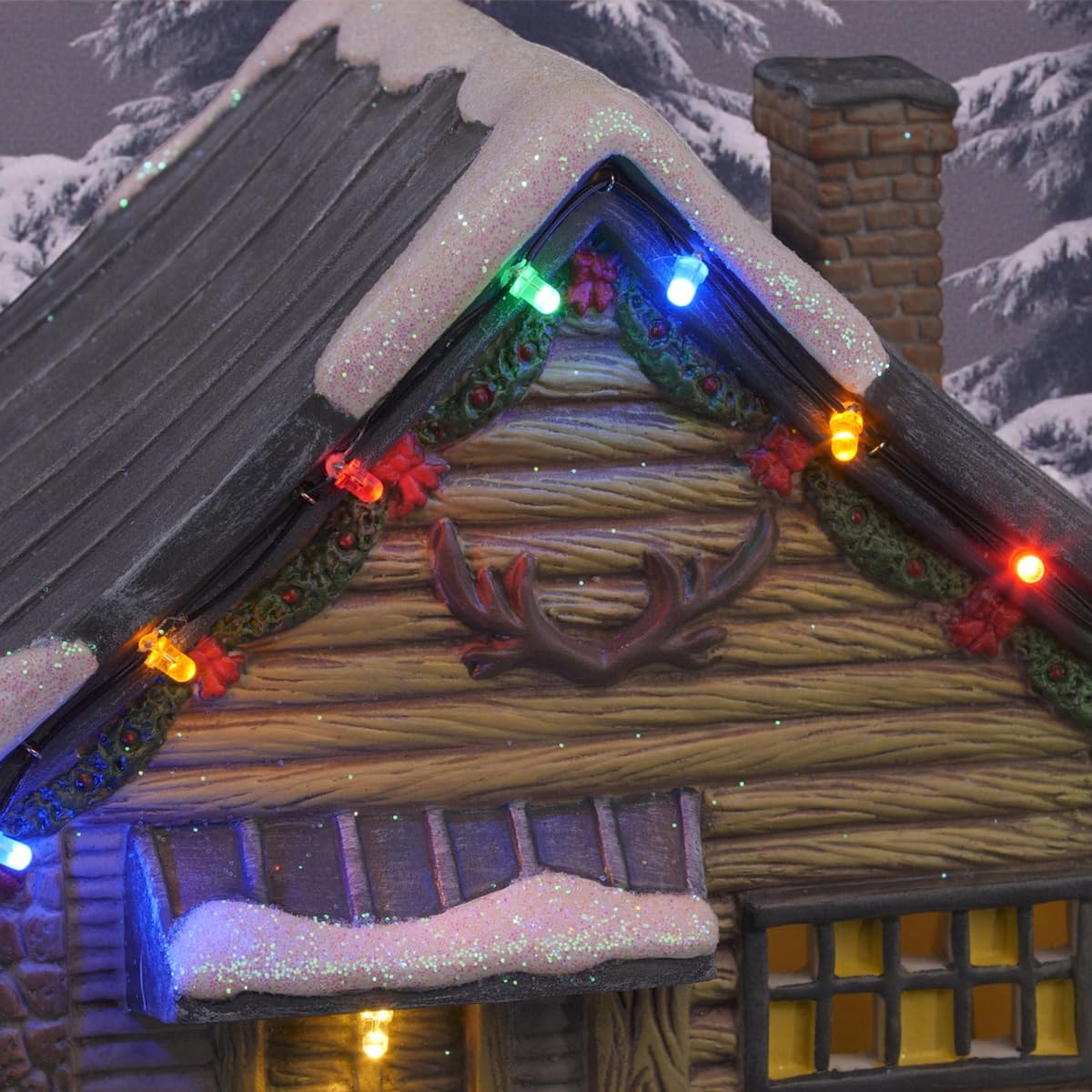 Black Bear Lodge Porcelain Christmas Village with LED Lights