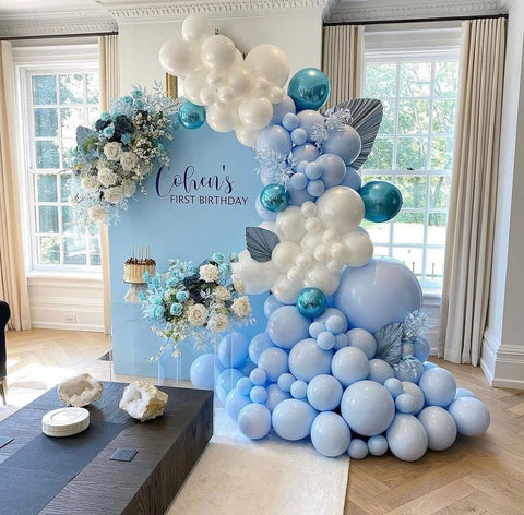 Blue and White Balloon Arch Kit, ADOINBY 140Pcs Pastel Light Blue and White Balloon Garland kit, 18 12 10 5 Inch Different Size Balloons for Baby Shower Birthday Gender Reveal Anniversary Decorations