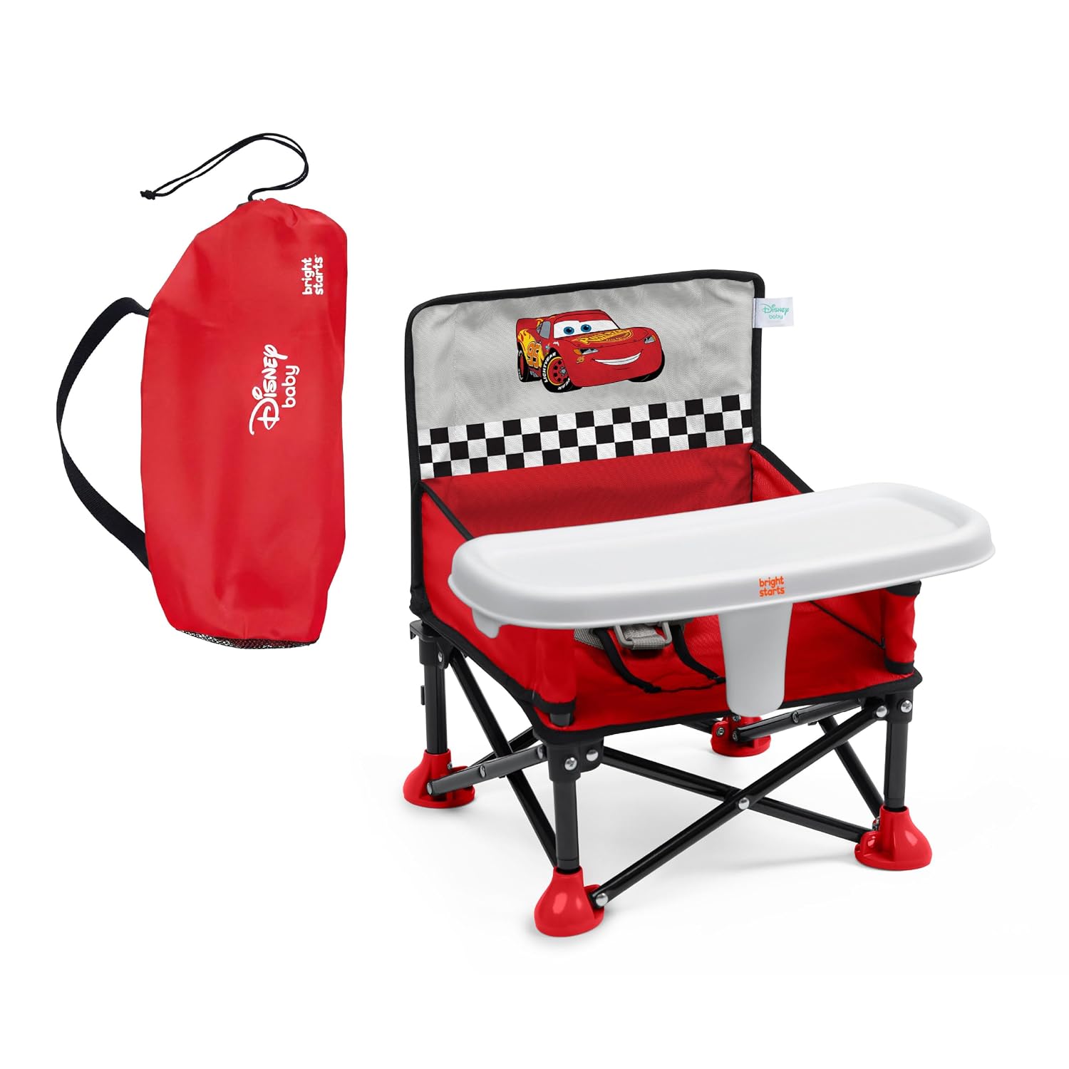 Disney Pixar Cars Pop 'N Sit Portable Booster by Bright Starts, Indoor/Outdoor Use, Floor Seat with Feeding Tray, Red, Unisex, 6 Months - 3 Yrs