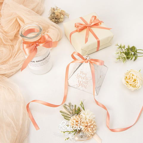 Ribbli Peach Satin Ribbon,Double Faced Satin 1/4 inch x Continuous 50 Yards,Peach Ribbon Use for Bows Bouquet,Gift Wrapping,Wedding Decoration,Floral Arrangement