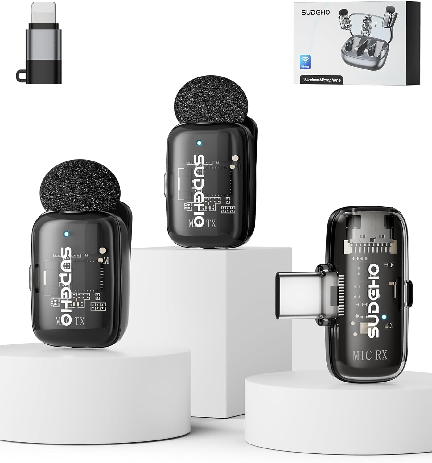 Wireless Mini Lavalier Microphones for iPhone iPad Android with Charging Case, USB C Lapel Mic with Noise Reduction & Voice Changer Mode for Video Recording Vlogging YouTube Interview and Game Chat