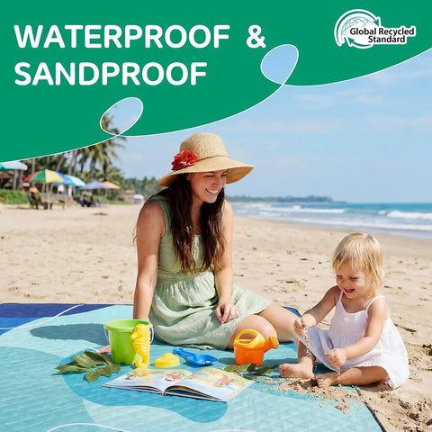 RYCHIC Waterproof Beach Blanket Picnic Outdoor Camping Mat Rug Oversized Extra Large Foldable Sandproof Sand Free Big XL Giant Towel Hawaii Honeymoon Essentials Women Summer Must Have Vacation Gift