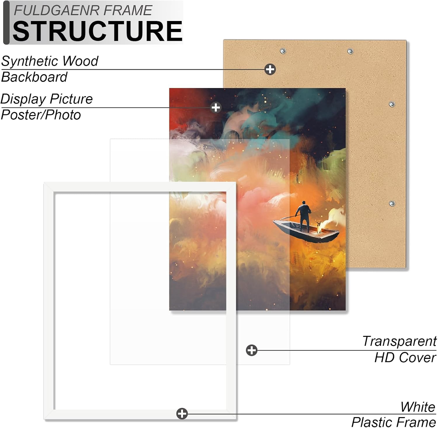 FULDGAENR 12x16 Picture Frame, White Frames for 12 x 16 Inch Photo Poster