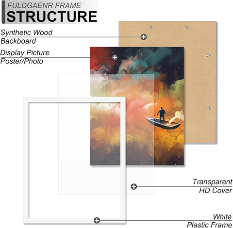 FULDGAENR 12x16 Picture Frame, White Frames for 12 x 16 Inch Photo Poster
