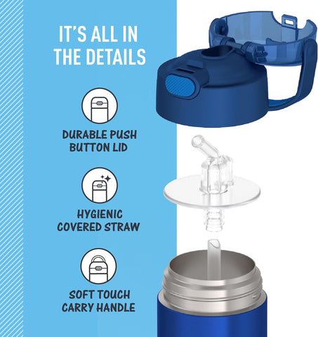 THERMOS FUNTAINER Water Bottle with Straw, 12oz, Blue